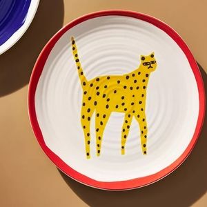 Anthropologie Marcello Velho Folksong Cat Dessert Plate - pink